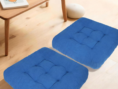 NEW 22x22 Meditation Floor Pillow Set of 2, Tufted Corduroy Cushion, Blue