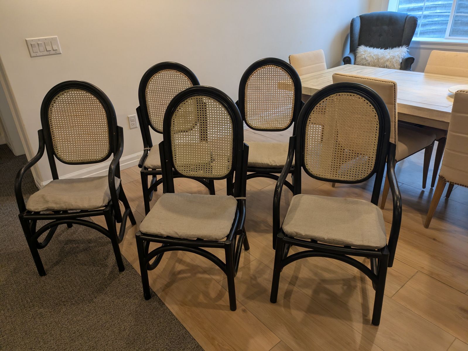 Set of Five Rattan and Cane Chairs