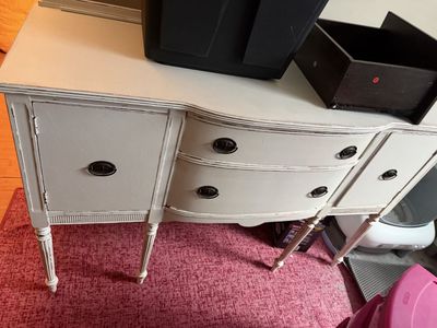 Vintage White Distressed Wood Buffet Cabinet Sideboard with Drawers and Cabinet Storage