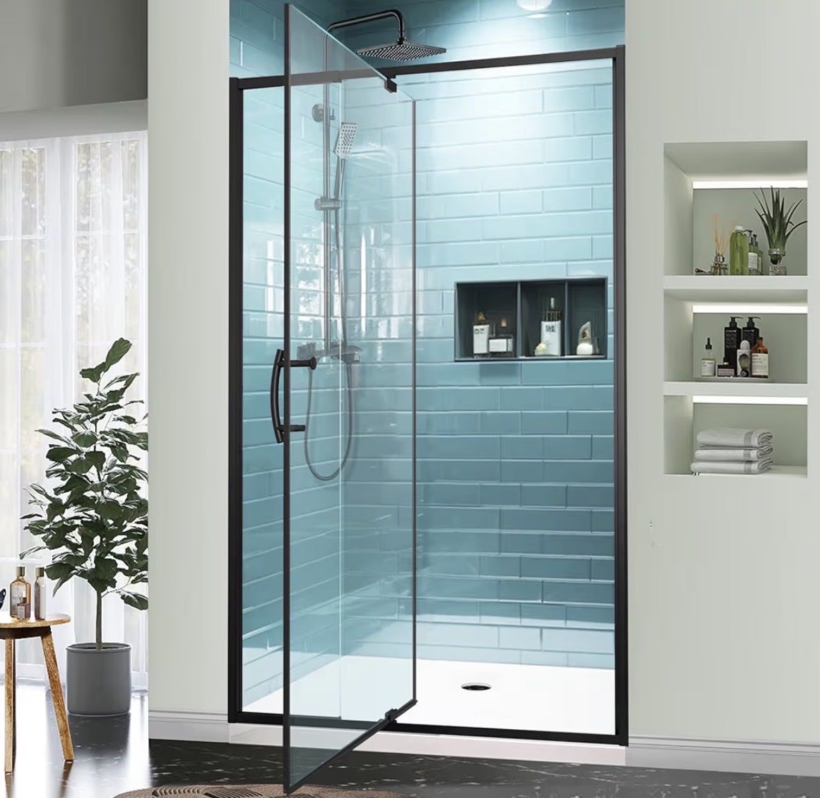 New! 38-42in x 71in GroGro Pivot Glass Shower Door