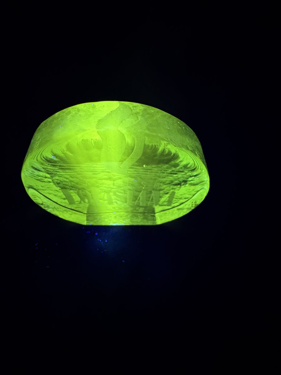 Uranium "Lights" - This Thick Heavy Glass Paperweight Glows Brilliantly Under UV Light