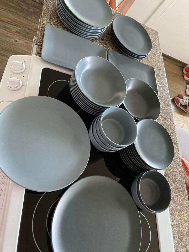 Modern Ikea Dinnerware Dish Set 43 Piece Blue Gray Slate $195