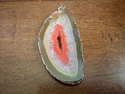 Large Slice Of Agate Pendant W/ Gold Edge