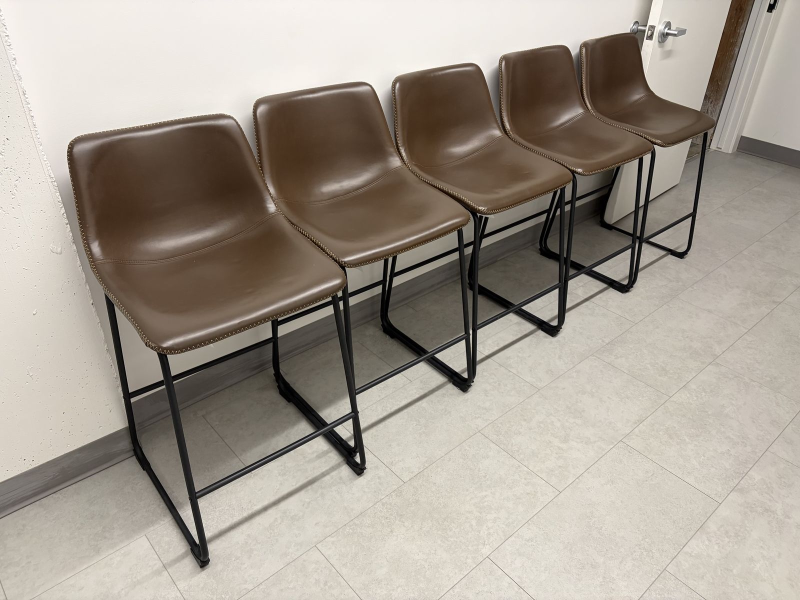 Living Spaces Cobbler Brown Faux Leather 30" Barstool x5