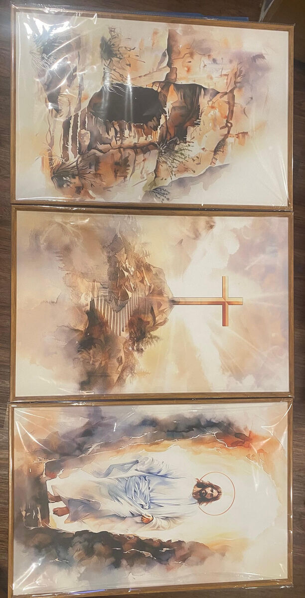 3 Pcs 16" x 24"  Jesus Framed Canvas Wall Art Bible Stories Wall Decor
