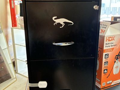 Black Metal 3-Drawer Filing Cabinet with Lock and Dinosaur Decal