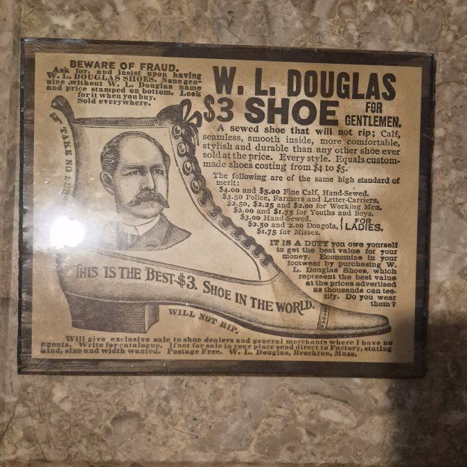 W.L. Douglas $3 Shoe Advertisement - Vintage Framed Print, Historic Footwear Ad