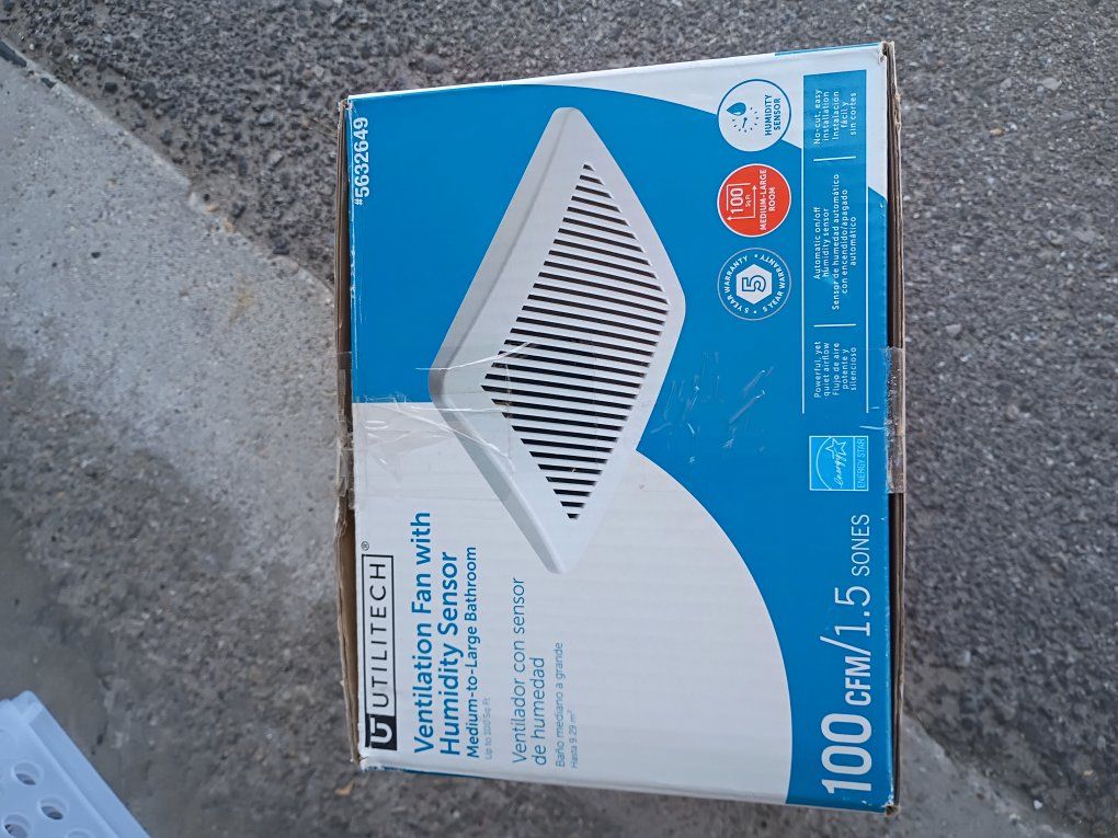 UTILITECH 100 CFM Ventilation Fan with Humidity Sensor for Medium-to-Large Bathrooms, 1.5 Sones