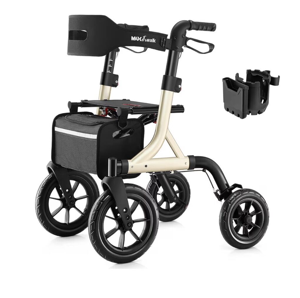 Rollator Walker with Seat, 12 Big Rubber Wheels