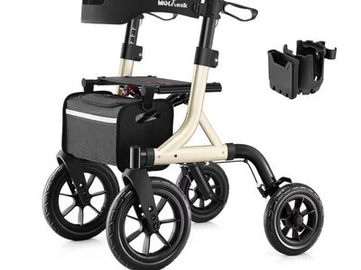 Rollator Walker with Seat, 12 Big Rubber Wheels