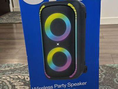 ONN Wireless Party Speaker with LED Lighting, IPX4 Water-Resistant, Bass Boost, FM Radio, Bluetooth