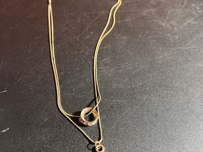 Fashion Jewelry Gold Tone Double Layer Necklace with Rhinestone Teardrop Pendant