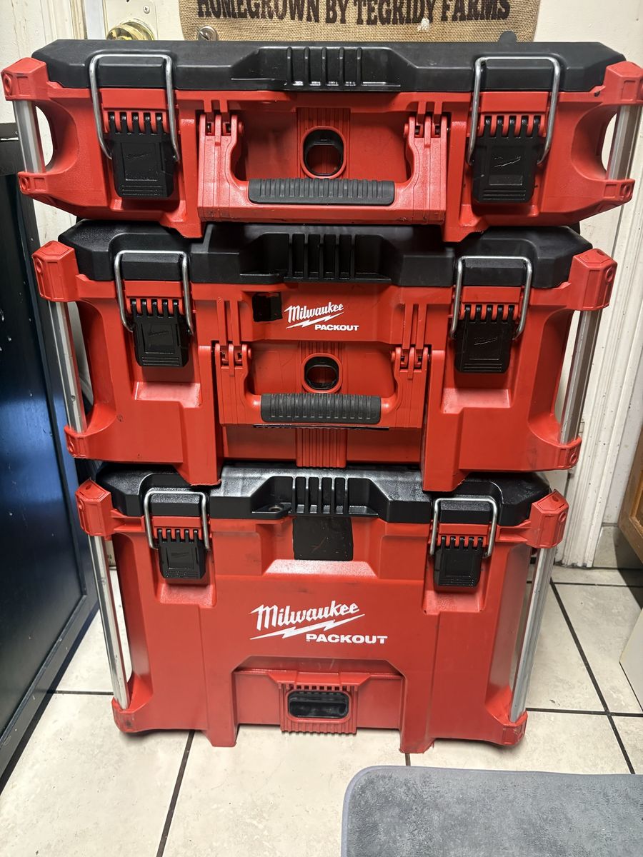 Milwaukee PACKOUT Modular Storage System - 3-Piece Red Tool Boxes with Heavy-Duty Latches