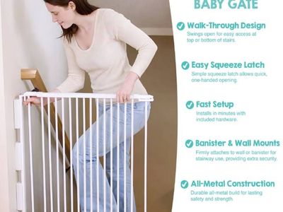 Regalo 30.5" Tall by 28"-42" Wide 2-in-1 Stairway and Hallway Baby Gate, White, New in-Box