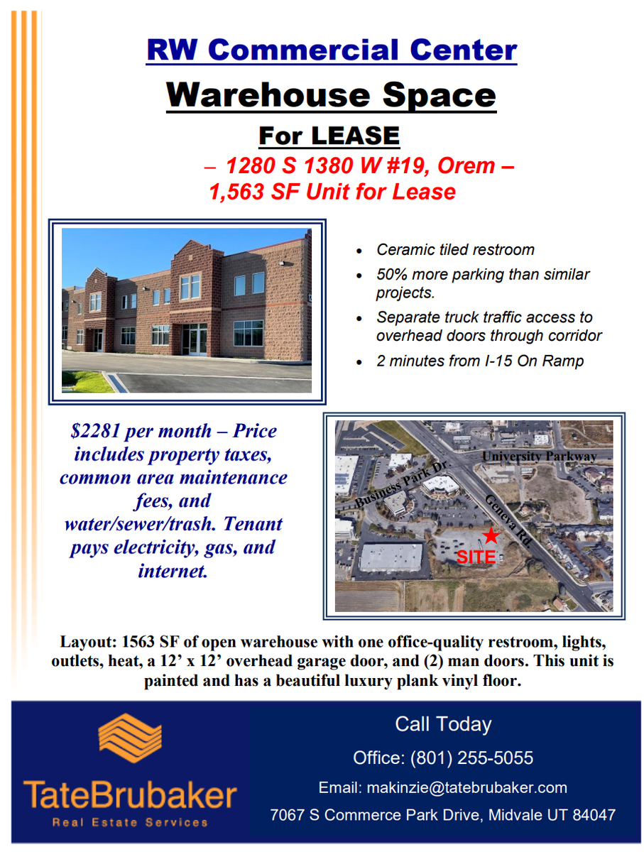 1563 SF of A quality warehouse in Orem
