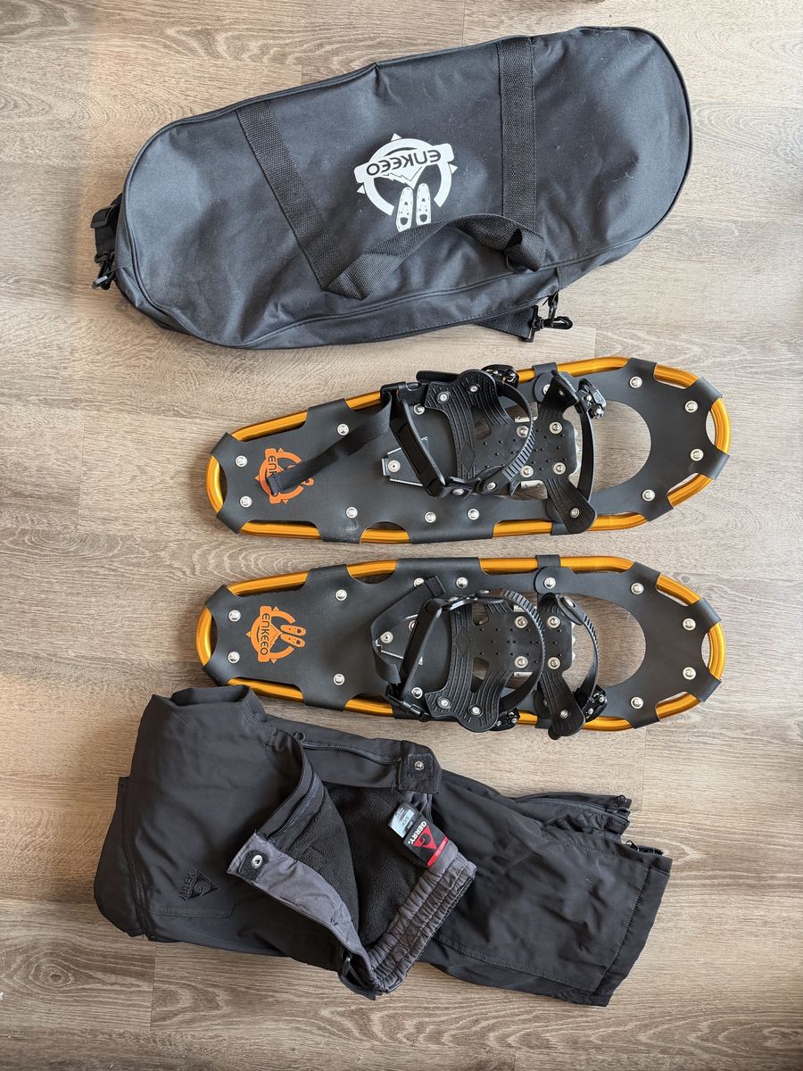 ENKEEO Snowshoes with Bag & Snow Pants - Black/Orange, Used Condition