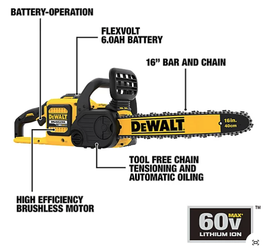 DEWALT FlexVolt 16 in. 60V Max Cordless Chainsaw, Battery and Charger Included - Brand New In Box
