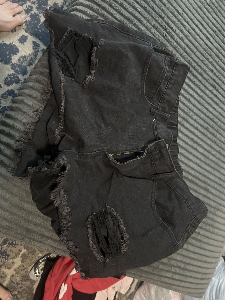 SHEIN Curve Black Distressed Denim Shorts Size 2XL