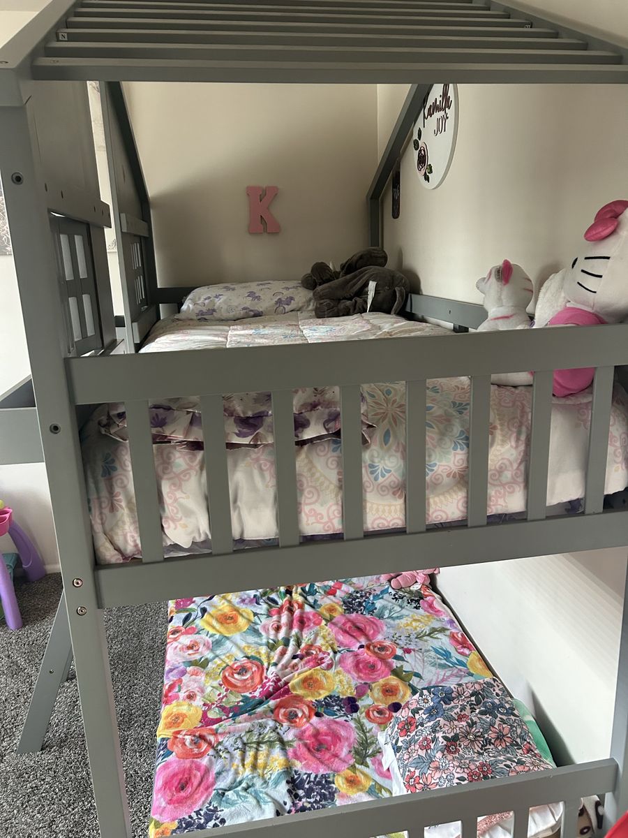 Gray Playhouse Bunk Bed - Twin over Twin Treehouse Design