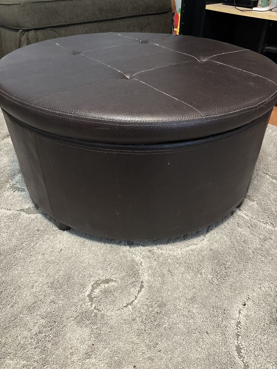 Brown Faux Leather Storage Ottoman