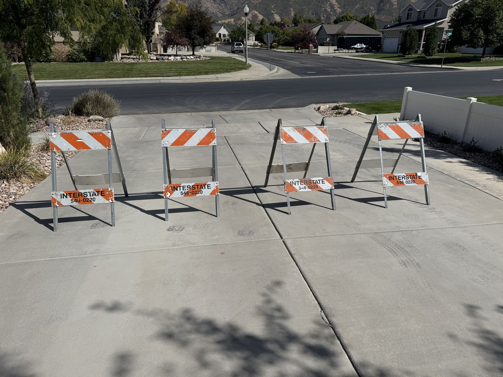 Set of 4 Used Traffic Barricades - Galvanized Metal Legs & PVC Panels for Signs