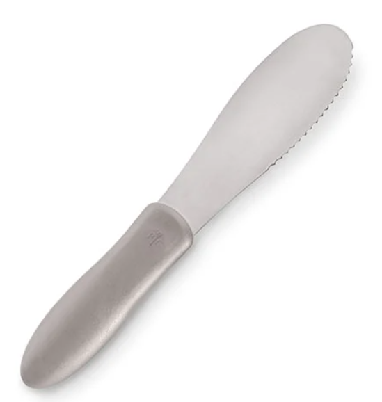 Pampered Chef Stainless Steel Butter Knife Spreader with Serrated Edge and Black Handle