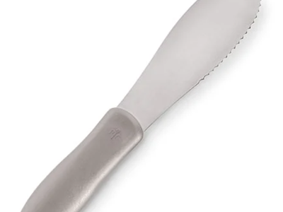 Pampered Chef Stainless Steel Butter Knife Spreader with Serrated Edge and Black Handle