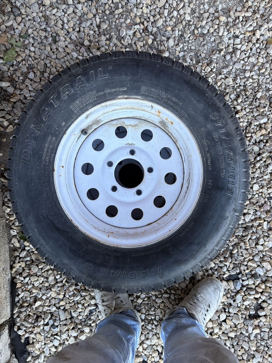 DYNATRAIL ST175/80R13 Radial Trailer Tire on White 5-Lug Wheel - Used 2