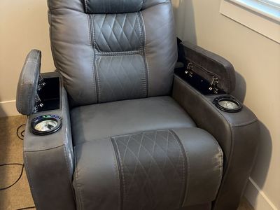 Electric Recliner Chair - Gray Leather, Diamond Stitching, Cupholders, arm chair Storage