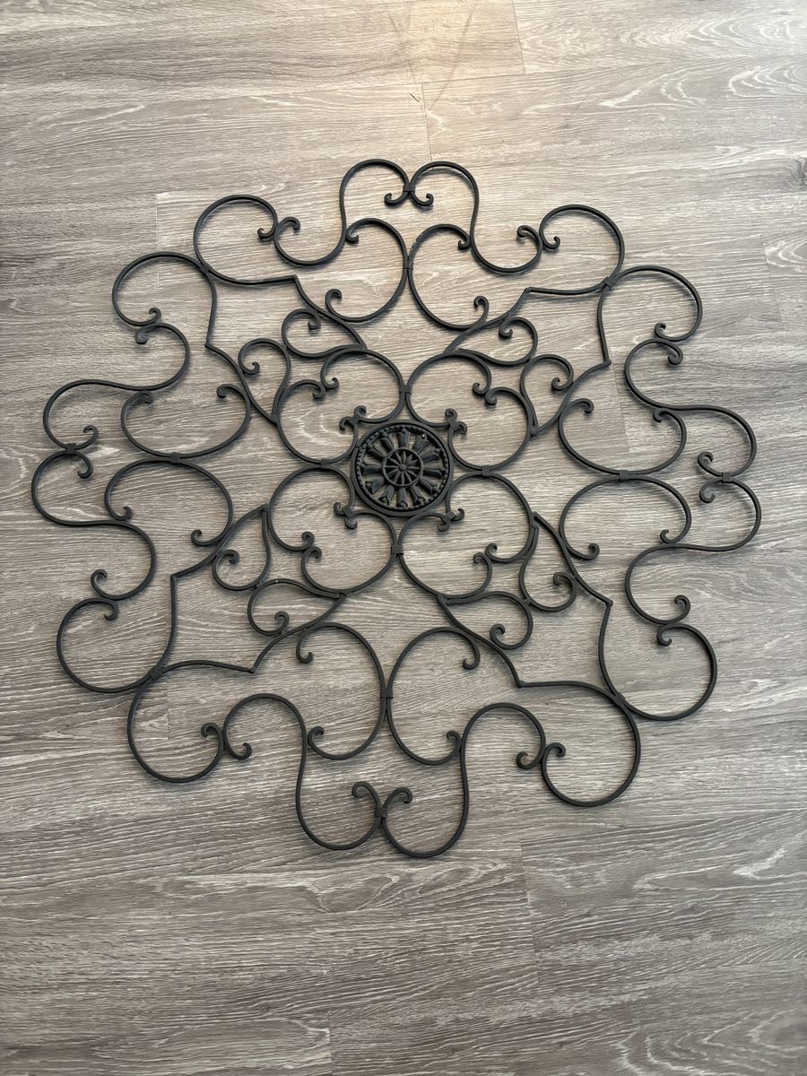 Pottery Barn Large Black Scroll Medallion Metal Wall Art Decor 36" Round - Elegant Home Accent