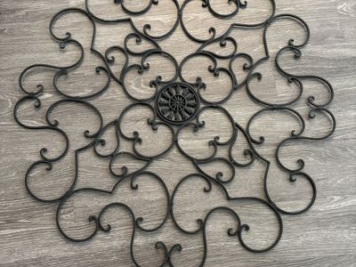 Pottery Barn Large Black Scroll Medallion Metal Wall Art Decor 36" Round - Elegant Home Accent