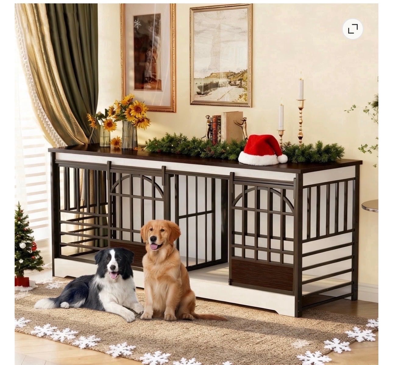 Heavy Duty Wooden Dog Crate Furniture Large Double Dog Kennel with Divider