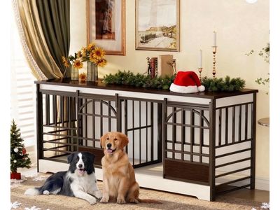Heavy Duty Wooden Dog Crate Furniture Large Double Dog Kennel with Divider