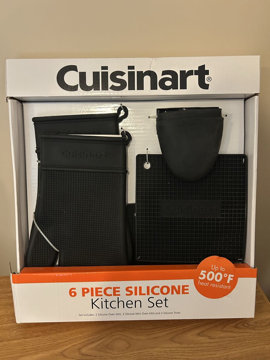 Cuisinart 6-Piece Silicone Kitchen Set - 2 Oven Mitts, 2 Mini Mitts, 2 Trivets - Heat Resistant 500°F
