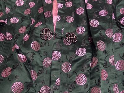 Vintage Ying Tai Co Black & Pink Silk Chinese Frog Button Jacket