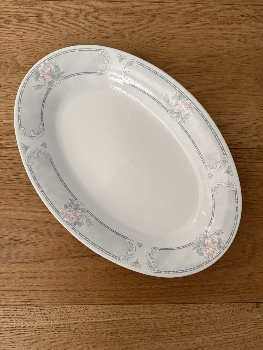 Elegant Oval Serving Platter - White with Floral Border Design