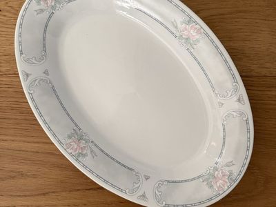 Elegant Oval Serving Platter - White with Floral Border Design