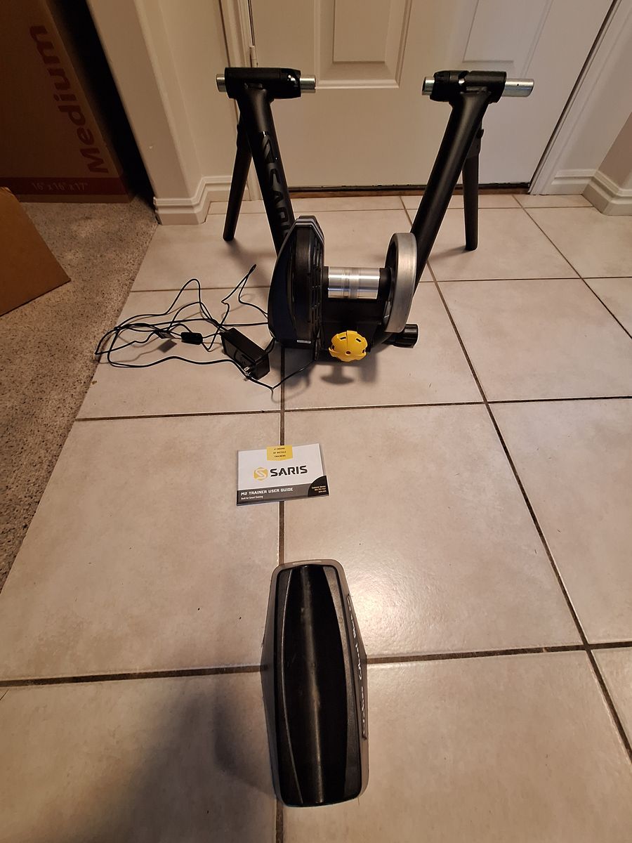 indoor gym- indoor bike trainer and stereo system
