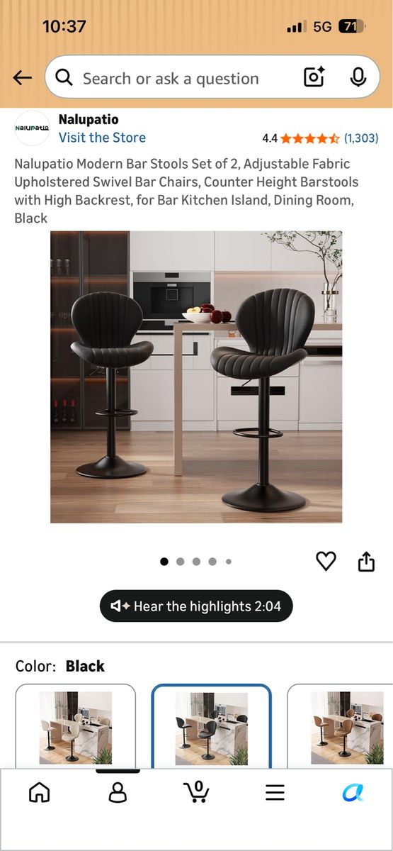 Black Modern Bar Stools Set of 2