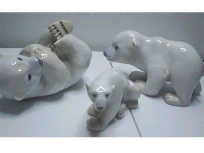 Bing and Grondahl Copenhagen Polar Bear Family Set of 3 Super Rare