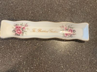 Vintage The Butchart Gardens Floral Porcelain Trinket Pen Dish Gold Trim