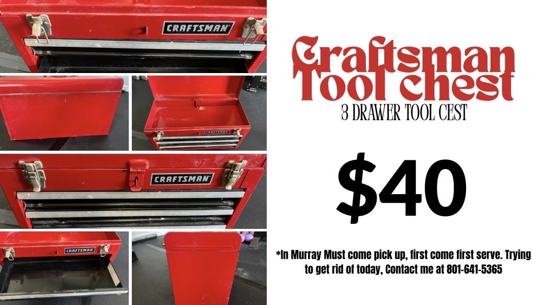 Craftsman Red 3-Drawer Portable Steel Tool Chest Box