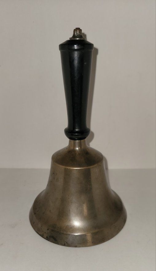 antique handheld school bell brass