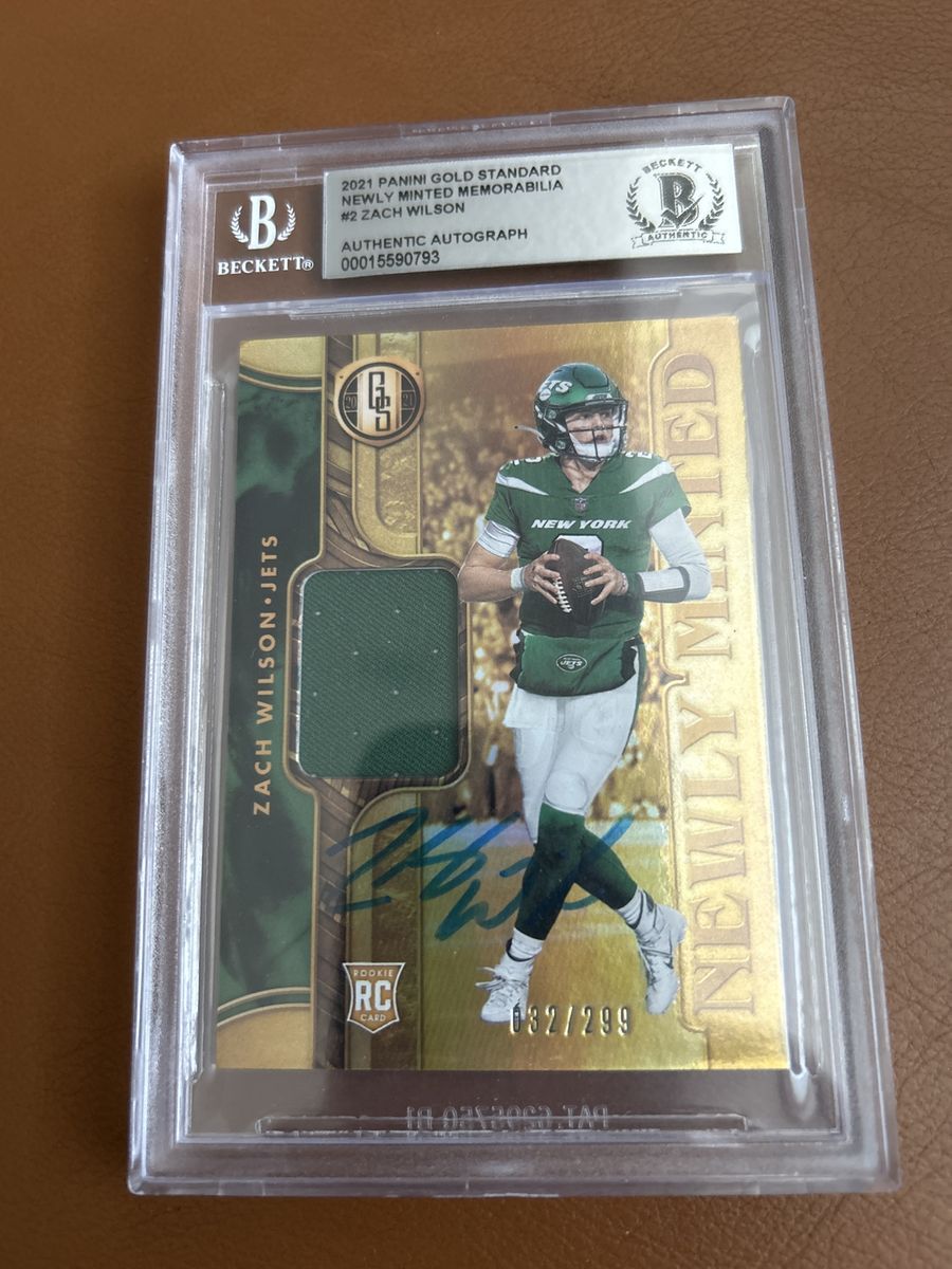 BYU ROOKIE 2021 Panini Gold Standard Zach Wilson Rookie Autograph Patch Card Beckett Authentic #32/299 & NFL Jersey Swatch