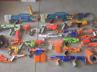 Large Nerf Blaster Lot: 20+ N-Strike Elite & Zombie Strike Blasters, Darts, and Accessories