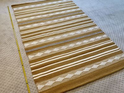 Handwoven Area Rug 5x8 ft - Geometric Pattern Brown/White - Good Condition