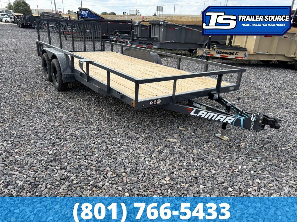 7'x14' Lamar UC Tandem Axle Utility Trailer - 7K GVWR - Dovetail, Ramp Gate, Tube Top Rail