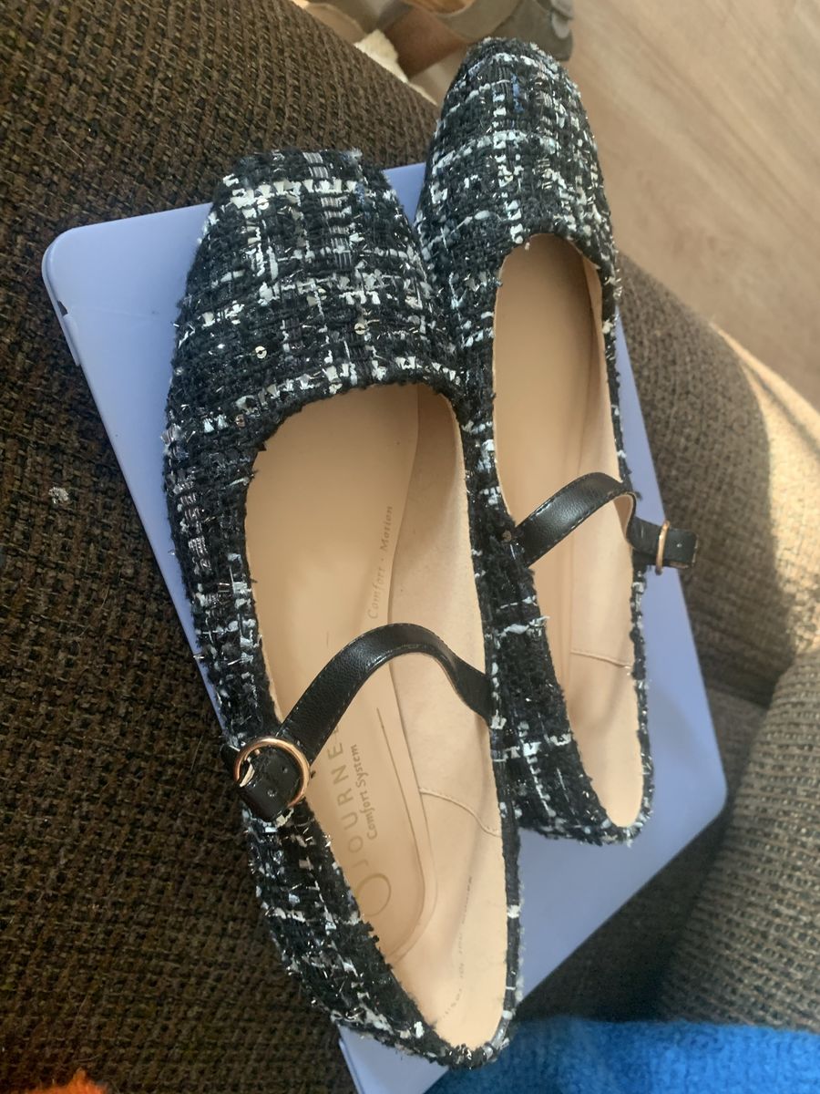 Journee Collection Black & White Tweed Mary Jane Flats