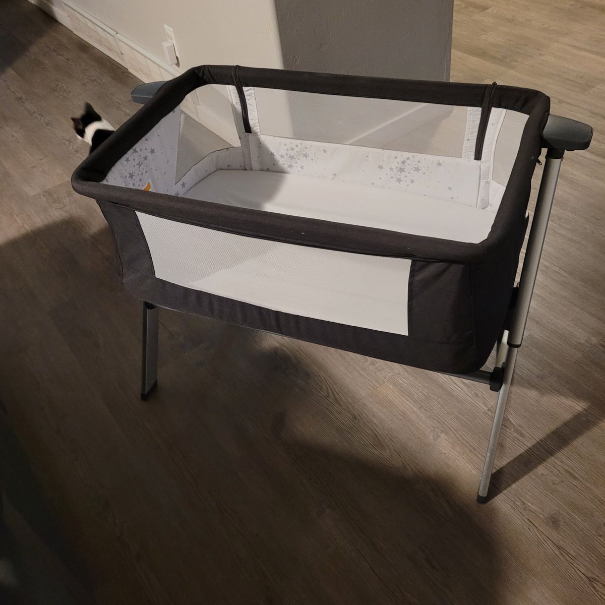 Dream On Me Travel Bassinet in Gray with Stars Pattern and Carry Bag