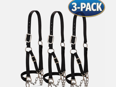 3-Pack Weaver Livestock Heavy Duty Black Halter Medium w/ Chain Lead Adjustable